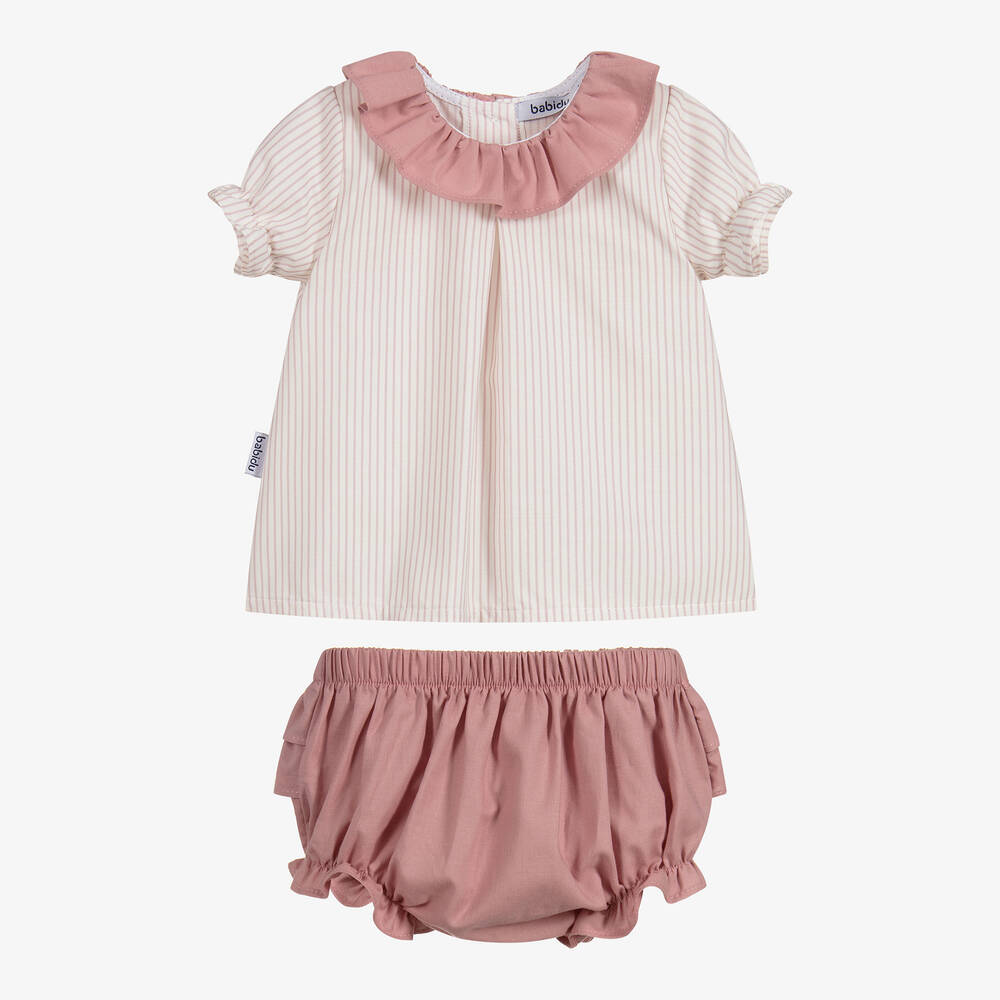 Babidu-Girls Pink & Ivory Shorts Set | Childrensalon Outlet