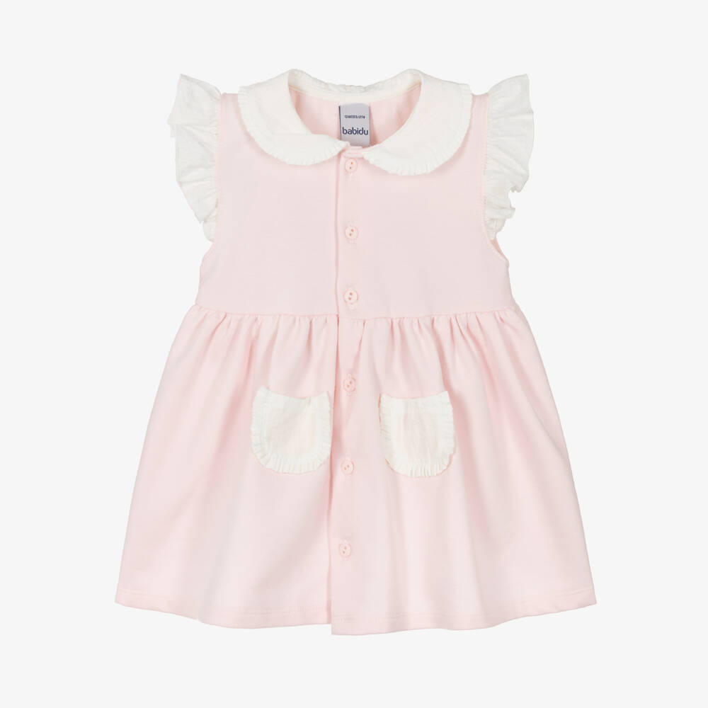 Babidu-Платье из розового трикотажа с элементами из сеерсакера для девочек | Childrensalon Outlet