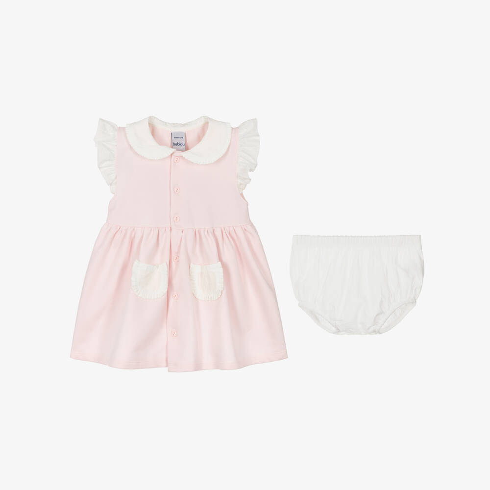 Babidu-Girls Pink Jersey Dress with Seersucker Accents | Childrensalon Outlet