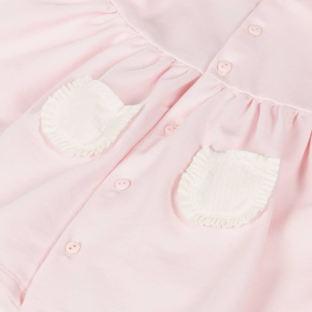Babidu-Girls Pink Jersey Dress with Seersucker Accents | Childrensalon Outlet