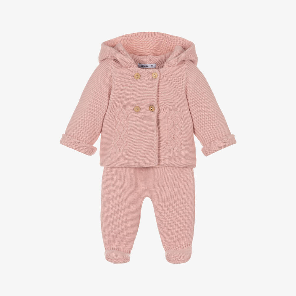 Babidu-Girls Pink Knit Coat & Trousers | Childrensalon Outlet