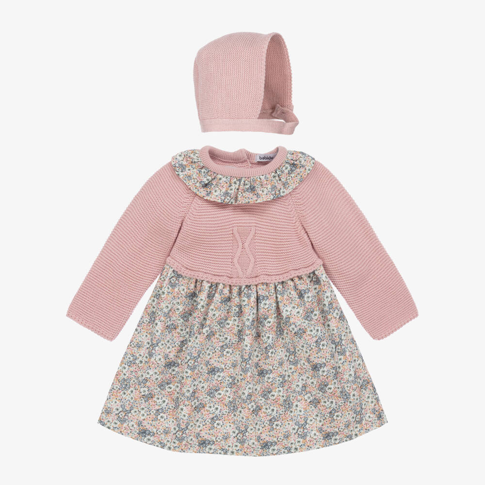Babidu-Girls Pink Knit Floral Ensemble | Childrensalon Outlet