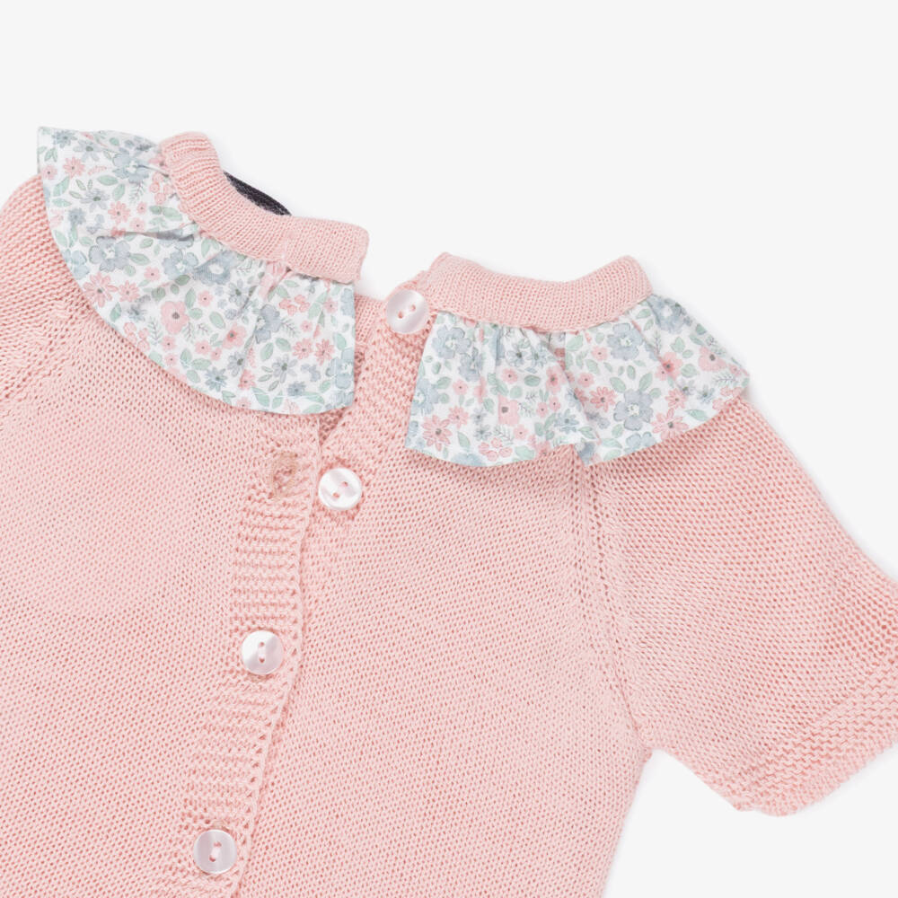 Babidu-Girls Pink Knitted Top & Floral Print Shorts Set | Childrensalon Outlet