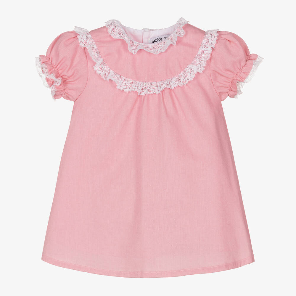 Babidu-Girls Pink Linen & Cotton Dress | Childrensalon Outlet