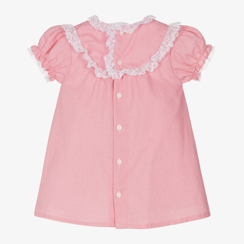 Babidu-Girls Pink Linen & Cotton Dress | Childrensalon Outlet
