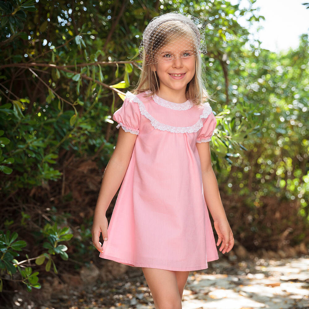 Babidu-Girls Pink Linen & Cotton Dress | Childrensalon Outlet