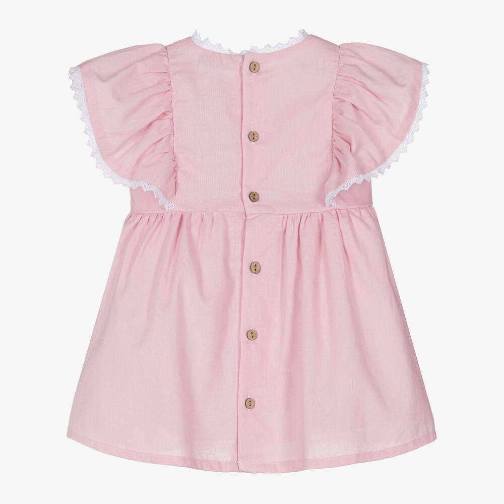 Babidu-Girls Pink Linen & Cotton Dress | Childrensalon Outlet