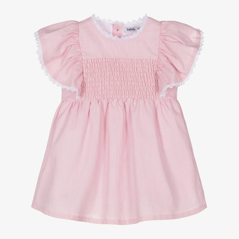 Babidu-Girls Pink Linen & Cotton Dress | Childrensalon Outlet