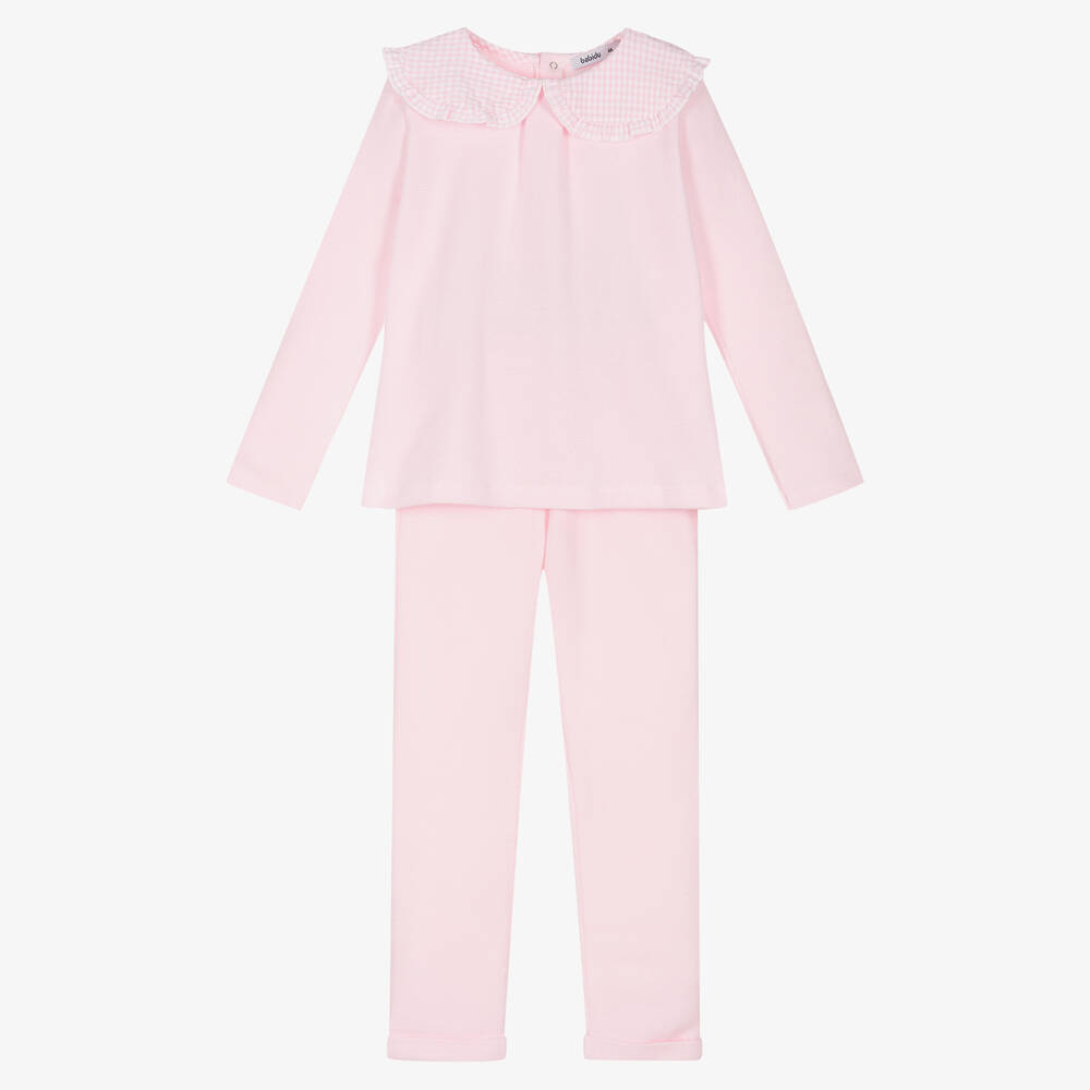 Babidu - Girls Pink Ribbed Trouser Set | Childrensalon
