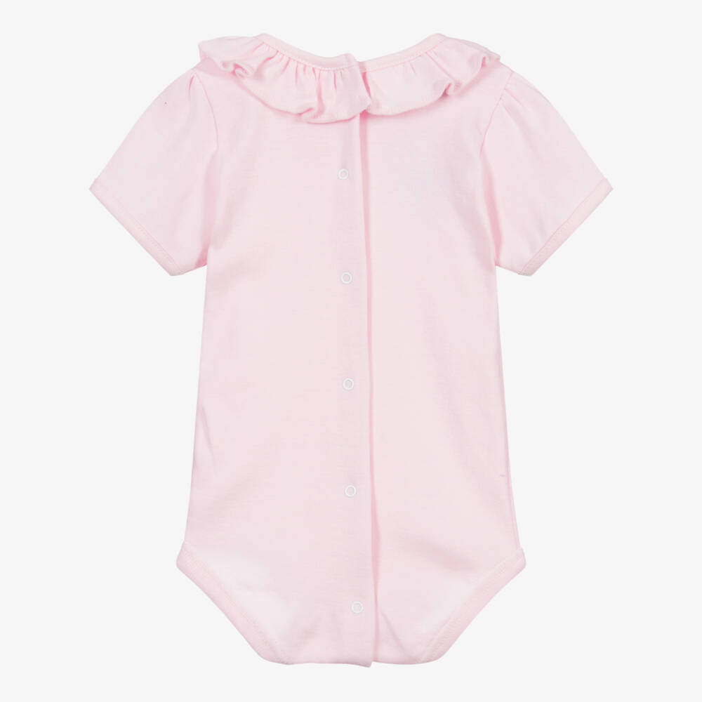 Babidu-Girls Pink Ruffle Neck Onesie | Childrensalon Outlet