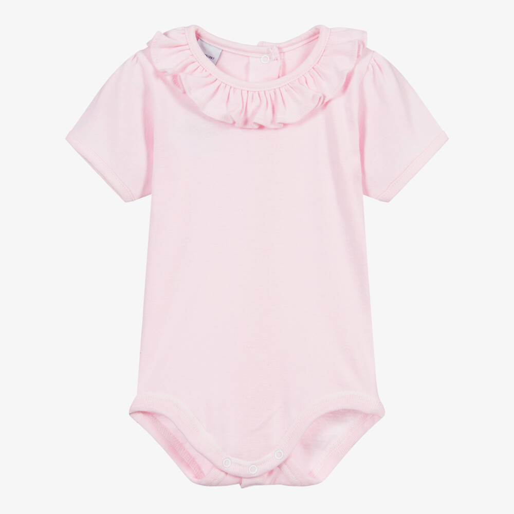Babidu-Girls Pink Ruffle Neck Onesie | Childrensalon Outlet