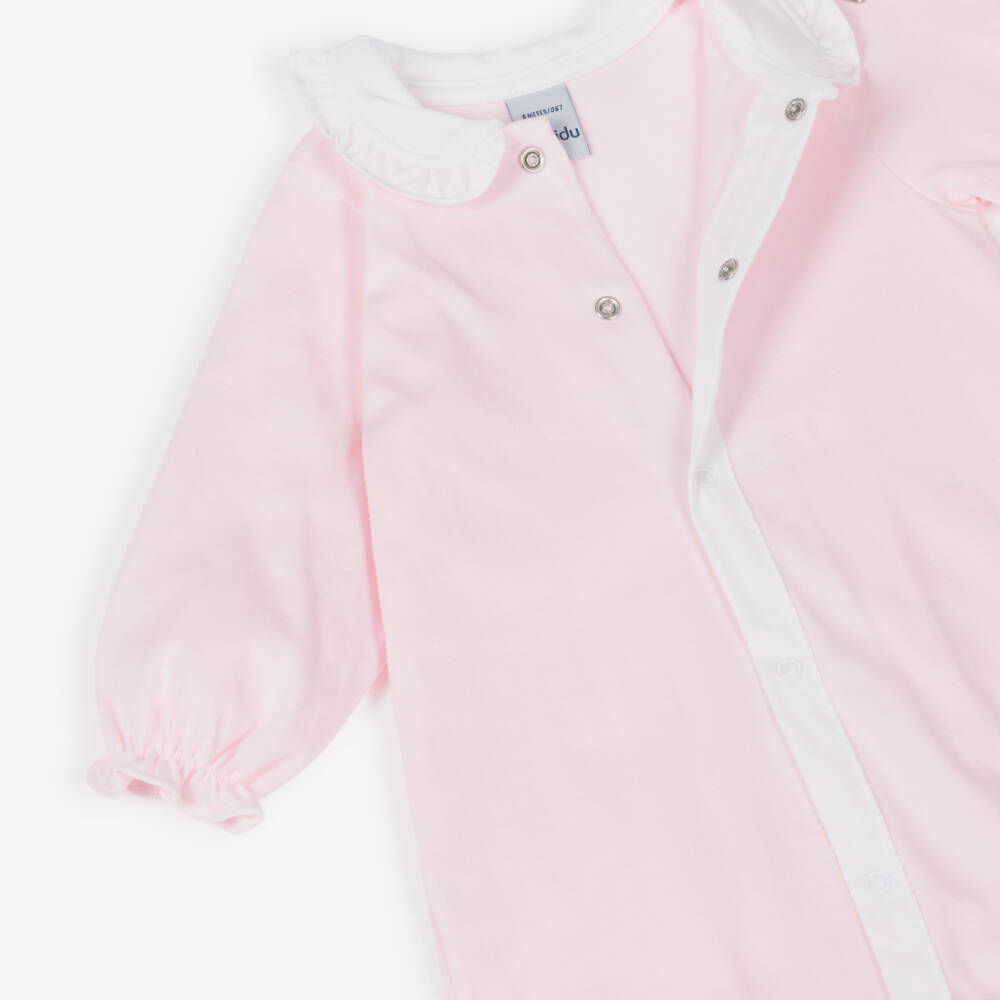 Babidu-Girls Pink Ruffled Cotton Babygrow | Childrensalon Outlet