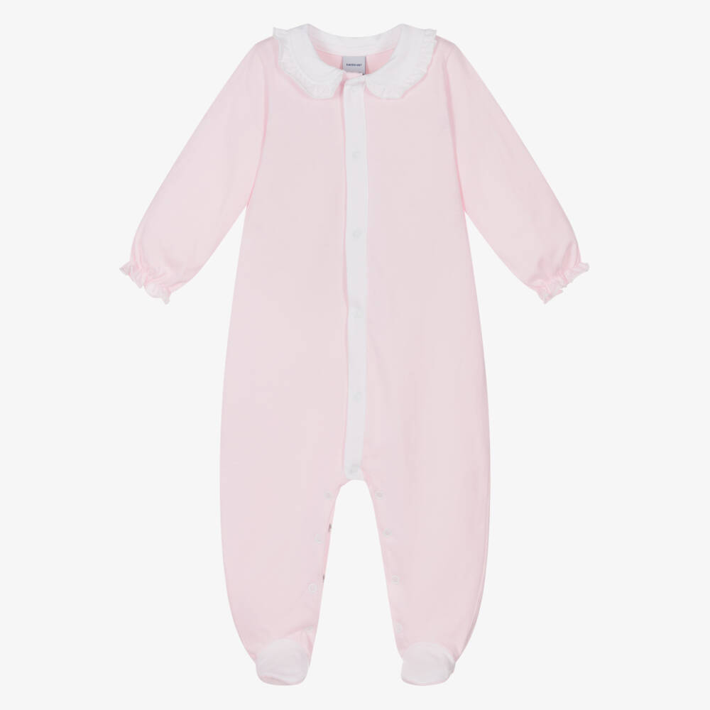 Babidu-Girls Pink Ruffled Cotton Babygrow | Childrensalon Outlet
