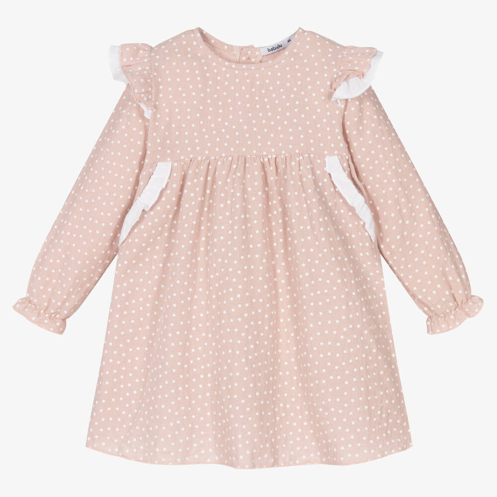 Babidu - Girls Pink Stars Cotton Dress | Childrensalon