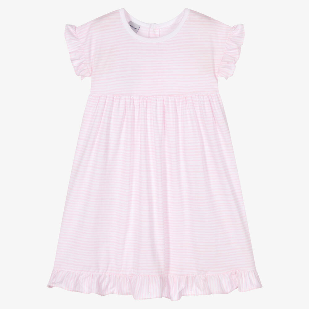 Babidu - Girls Pink Stripe Cotton Dress | Childrensalon