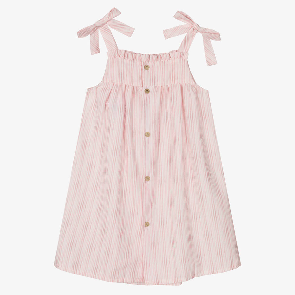 Babidu-Girls Pink Stripe Cotton Dress | Childrensalon Outlet