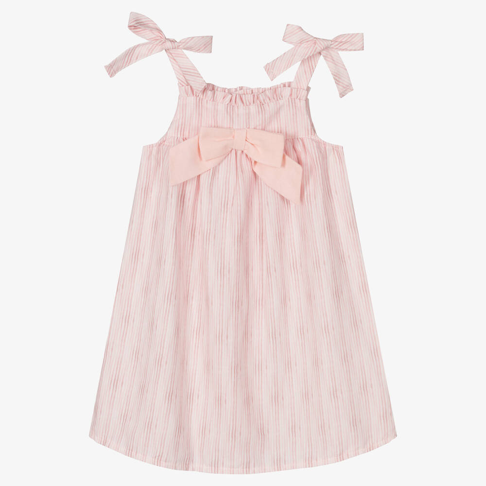 Babidu - Girls Pink Stripe Cotton Dress | Childrensalon