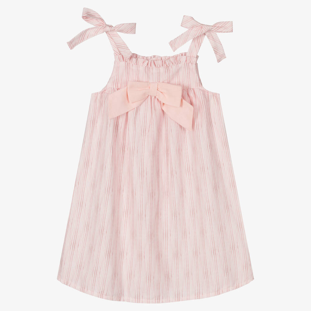 Babidu-Girls Pink Stripe Cotton Dress | Childrensalon Outlet