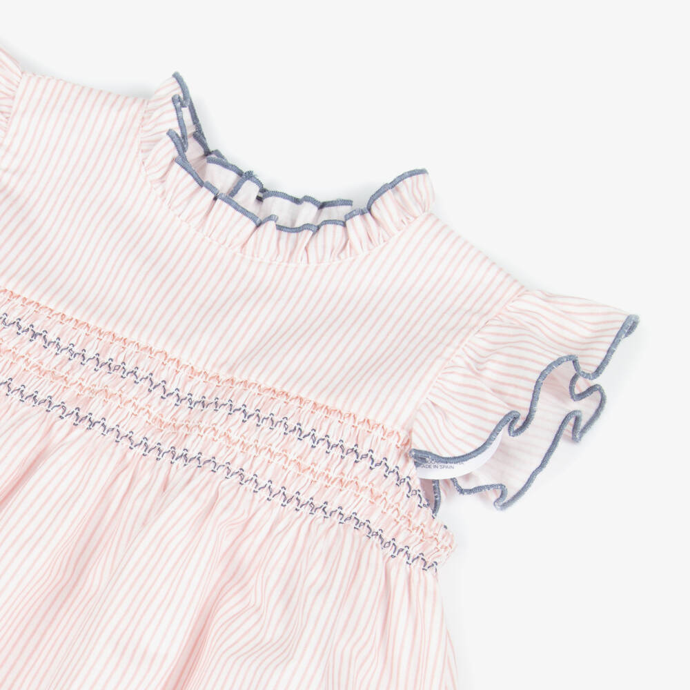 Babidu-Girls Pink Stripe Cotton Dress with Smocked Panel | Childrensalon Outlet