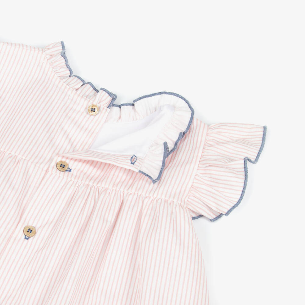 Babidu-Girls Pink Stripe Cotton Dress with Smocked Panel | Childrensalon Outlet