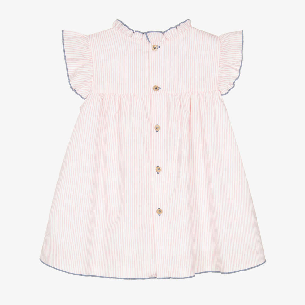 Babidu-Girls Pink Stripe Cotton Dress with Smocked Panel | Childrensalon Outlet