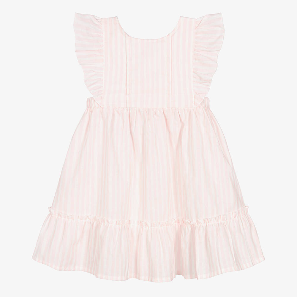 Babidu - Girls Pink Striped Cotton Dress | Childrensalon