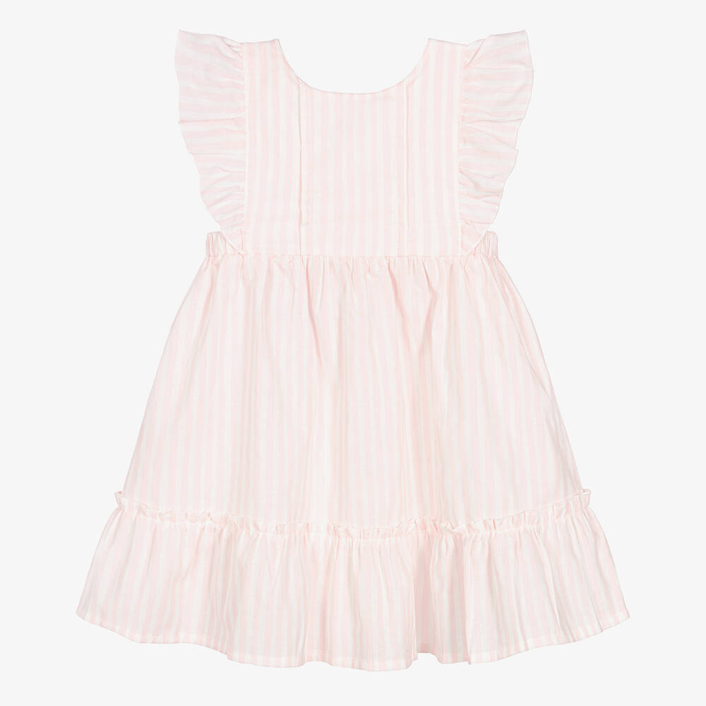 Babidu - Robe rose rayée en coton fille | Childrensalon