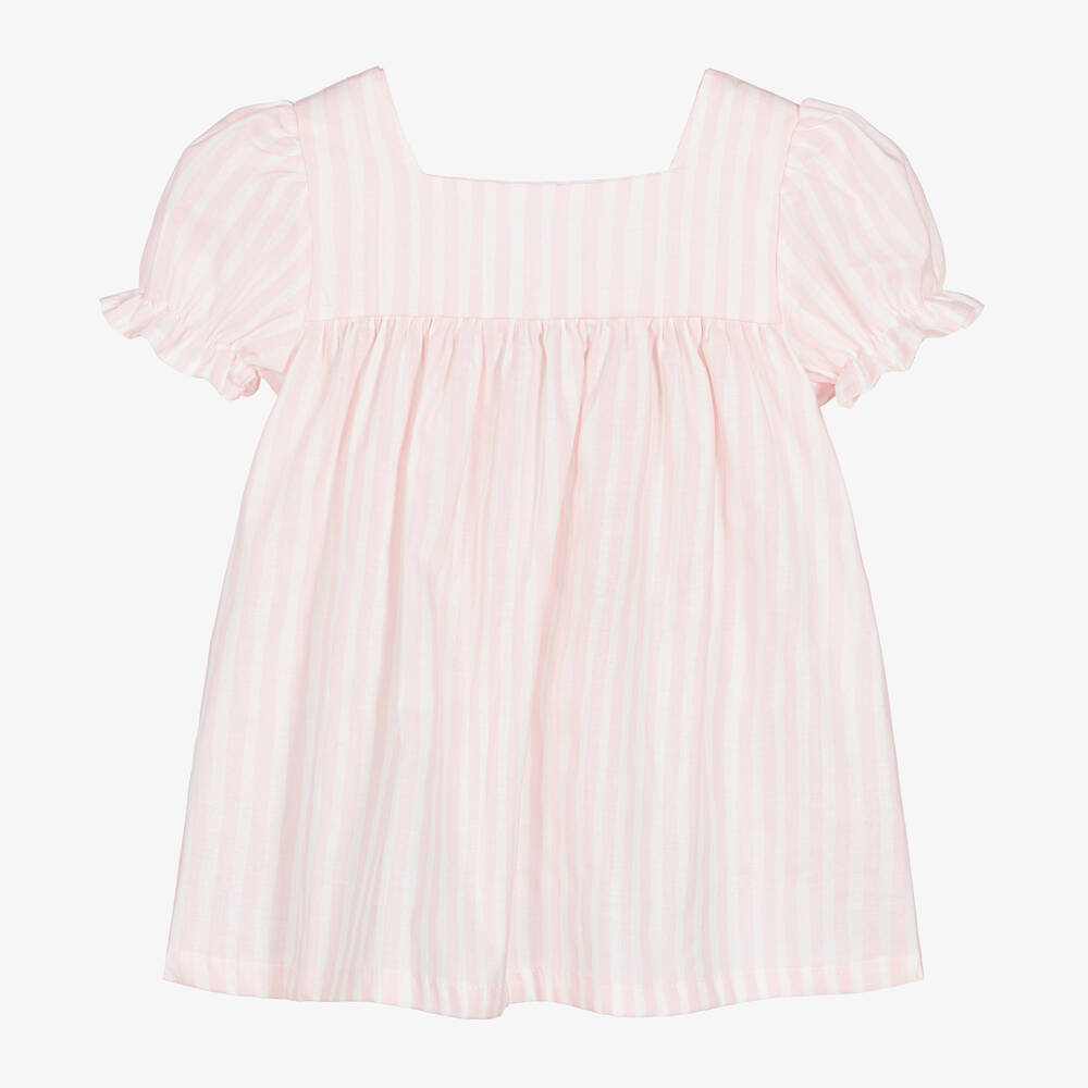 Babidu - Girls Pink Striped Cotton Dress | Childrensalon