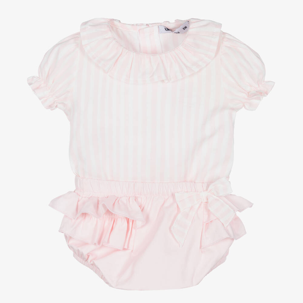 Babidu - Girls Pink Striped Shorts Set | Childrensalon