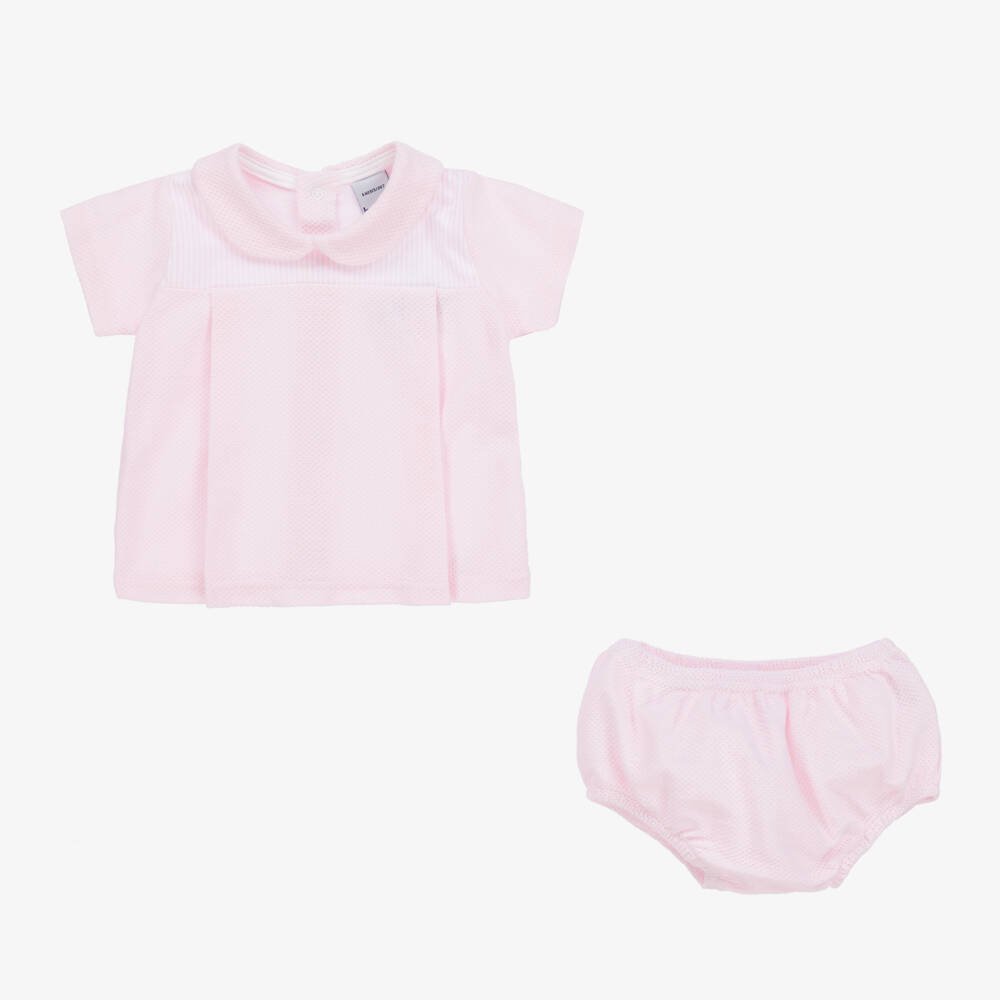 Babidu-Girls Pink Waffle Cotton Shorts Set | Childrensalon Outlet