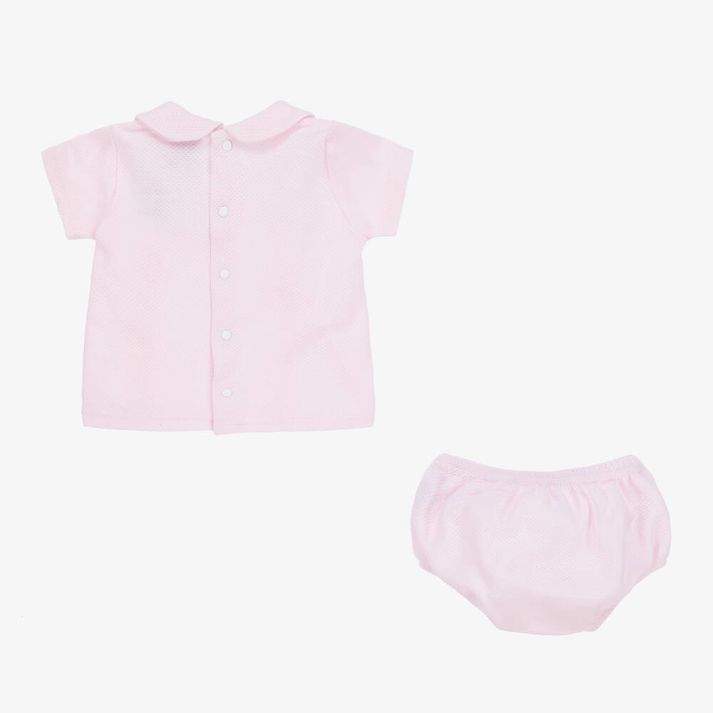 Babidu-Girls Pink Waffle Cotton Shorts Set | Childrensalon Outlet