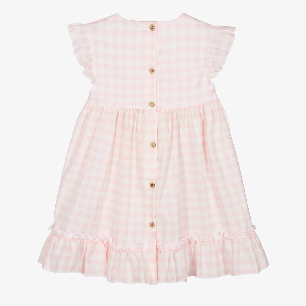 Babidu-Girls Pink & White Check Cotton Dress | Childrensalon Outlet