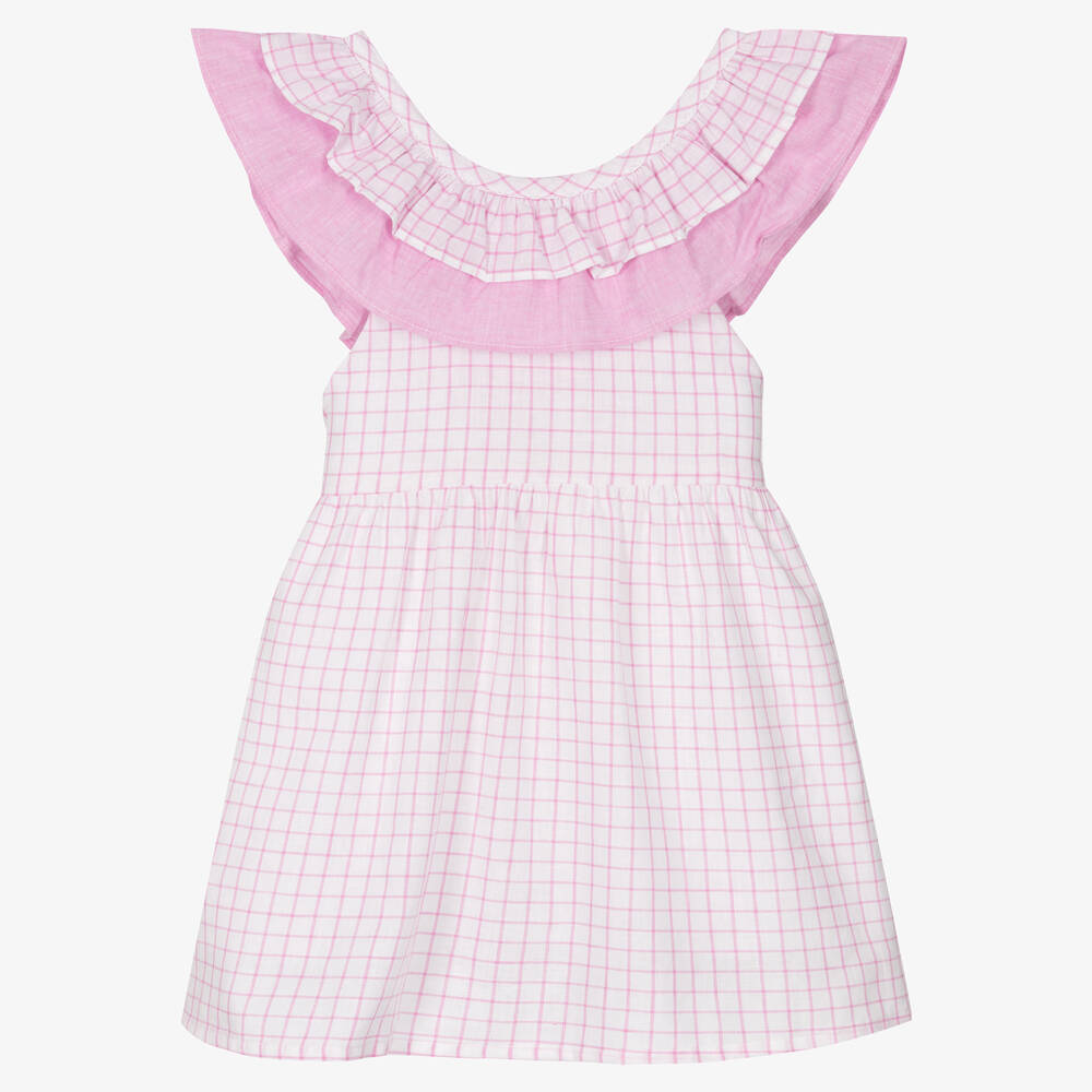 Babidu - Girls Pink & White Cotton Dress | Childrensalon