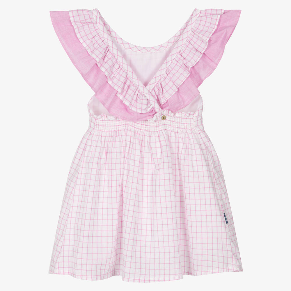 Babidu-Girls Pink & White Cotton Dress | Childrensalon Outlet
