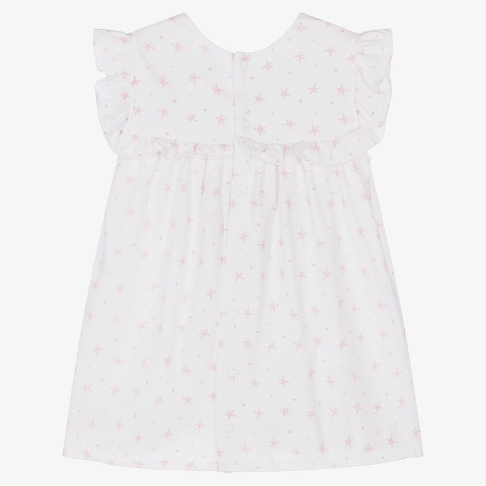 Babidu-Girls Pink & White Cotton Dress  | Childrensalon Outlet