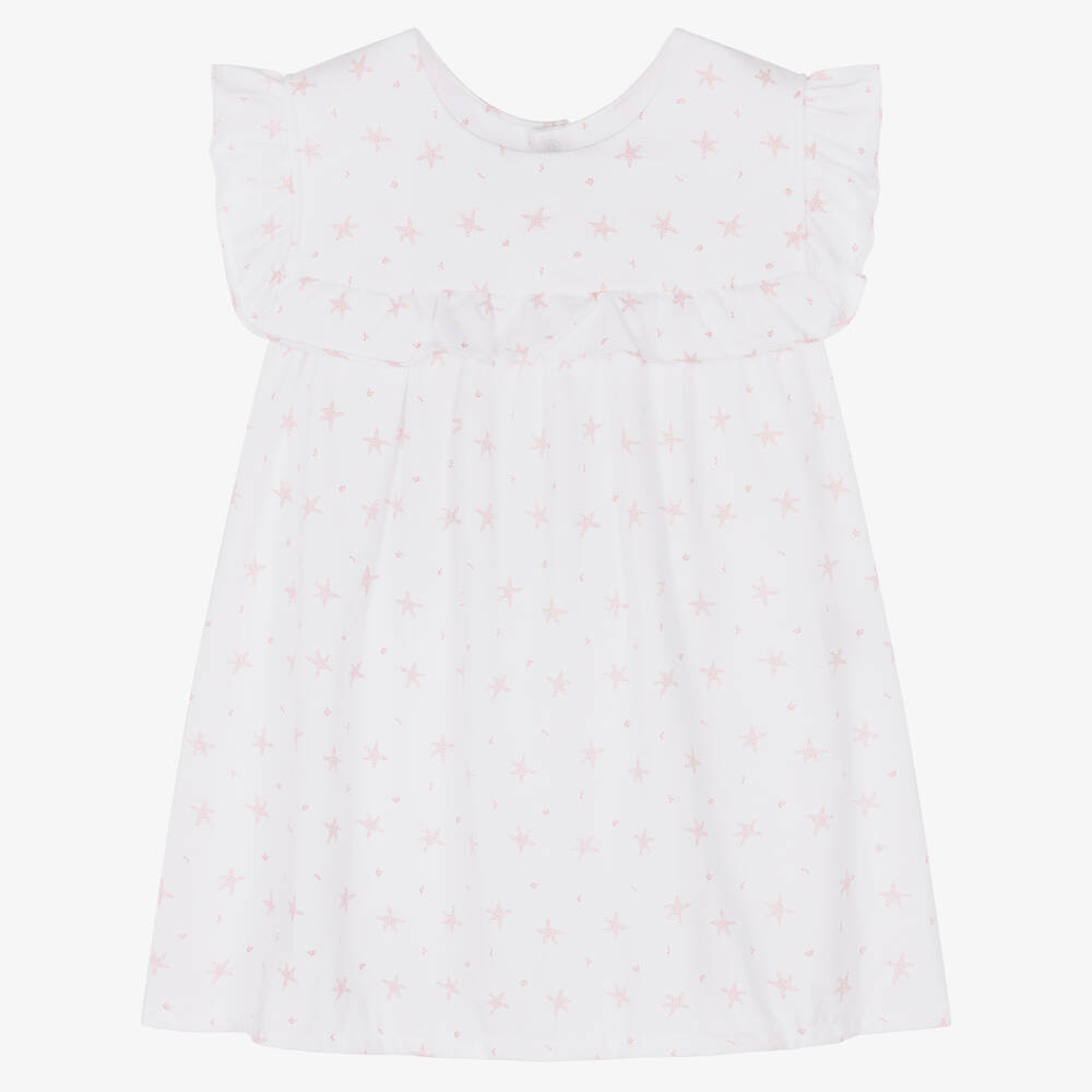 Babidu - Girls Pink & White Cotton Dress  | Childrensalon