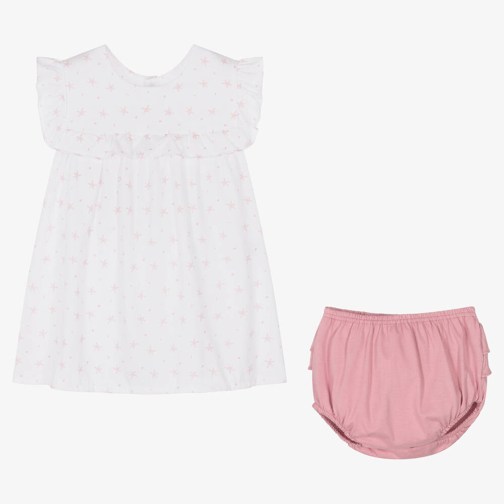 Babidu-Girls Pink & White Cotton Dress  | Childrensalon Outlet