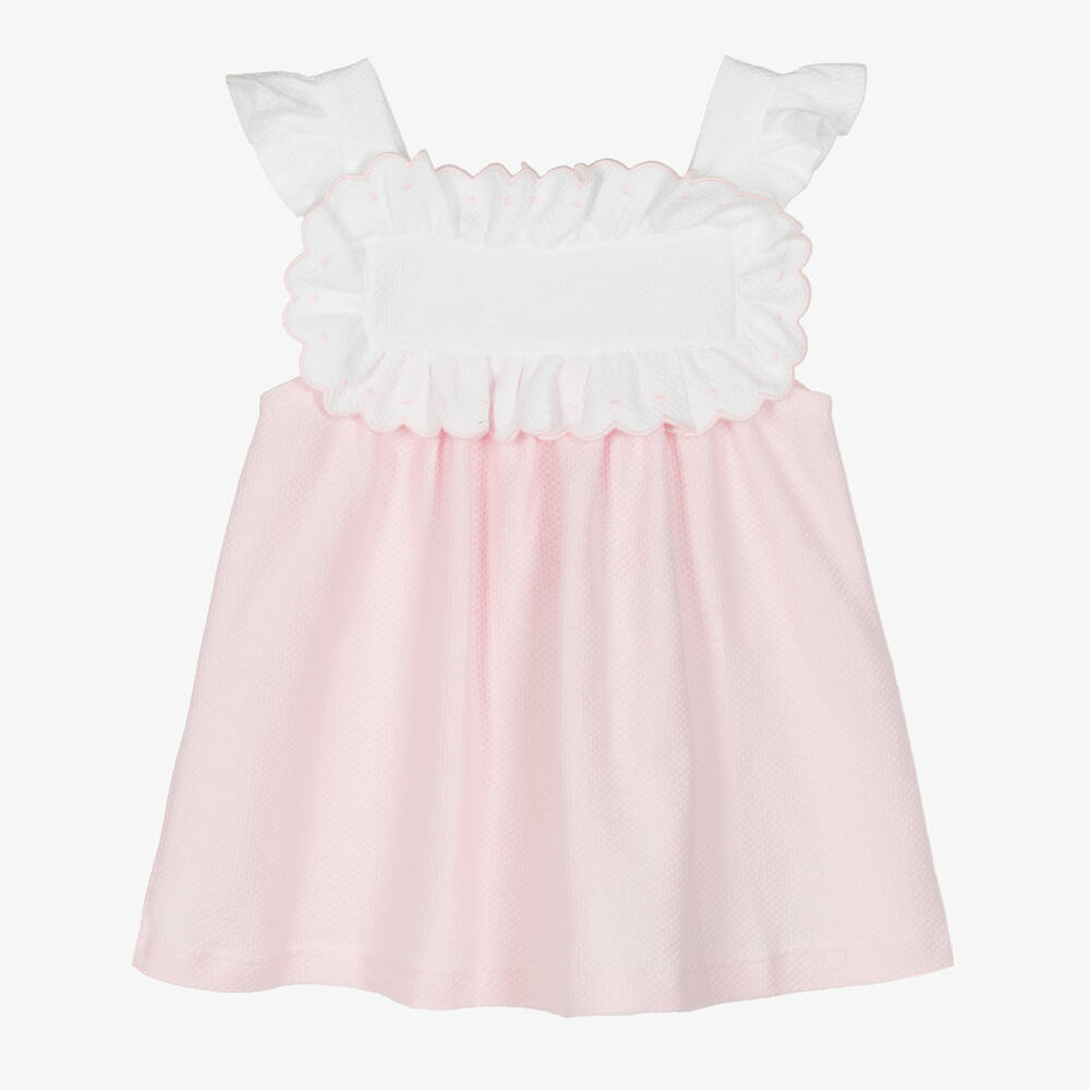 Babidu - Girls Pink & White Cotton Dress | Childrensalon