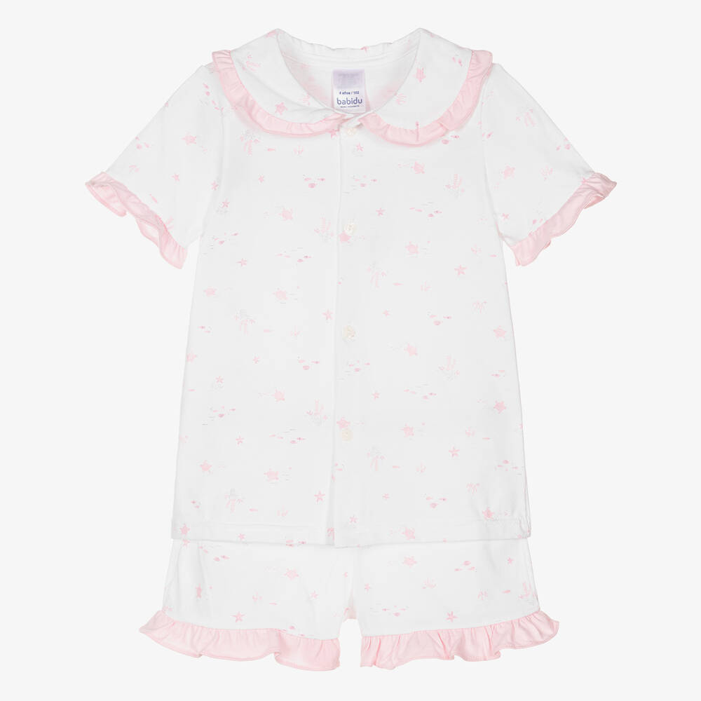 Babidu - Girls Pink & White Cotton Pyjamas | Childrensalon