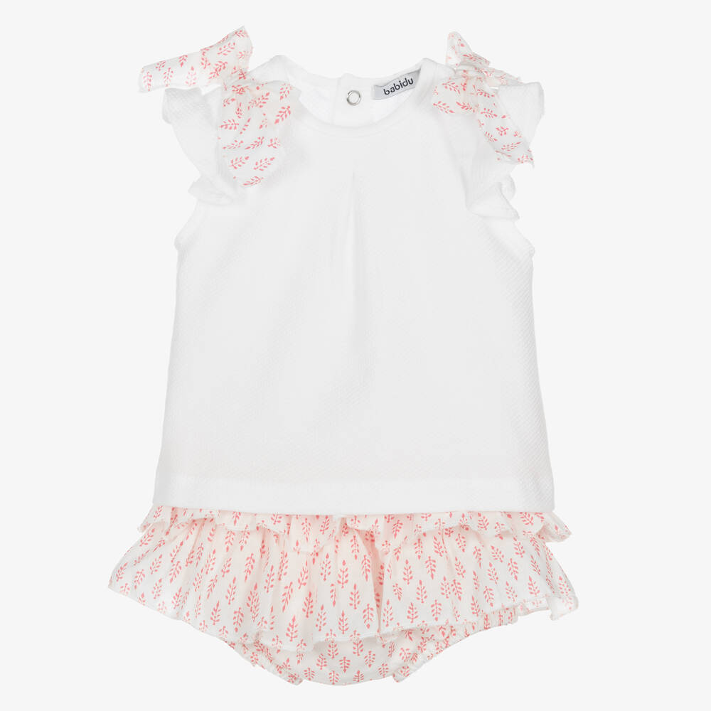 Babidu - Ensemble short coton rose et blanc | Childrensalon