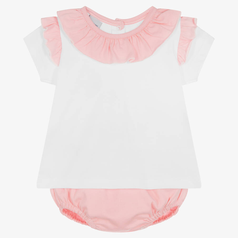 Babidu-Girls Pink & White Cotton Shorts Set | Childrensalon Outlet