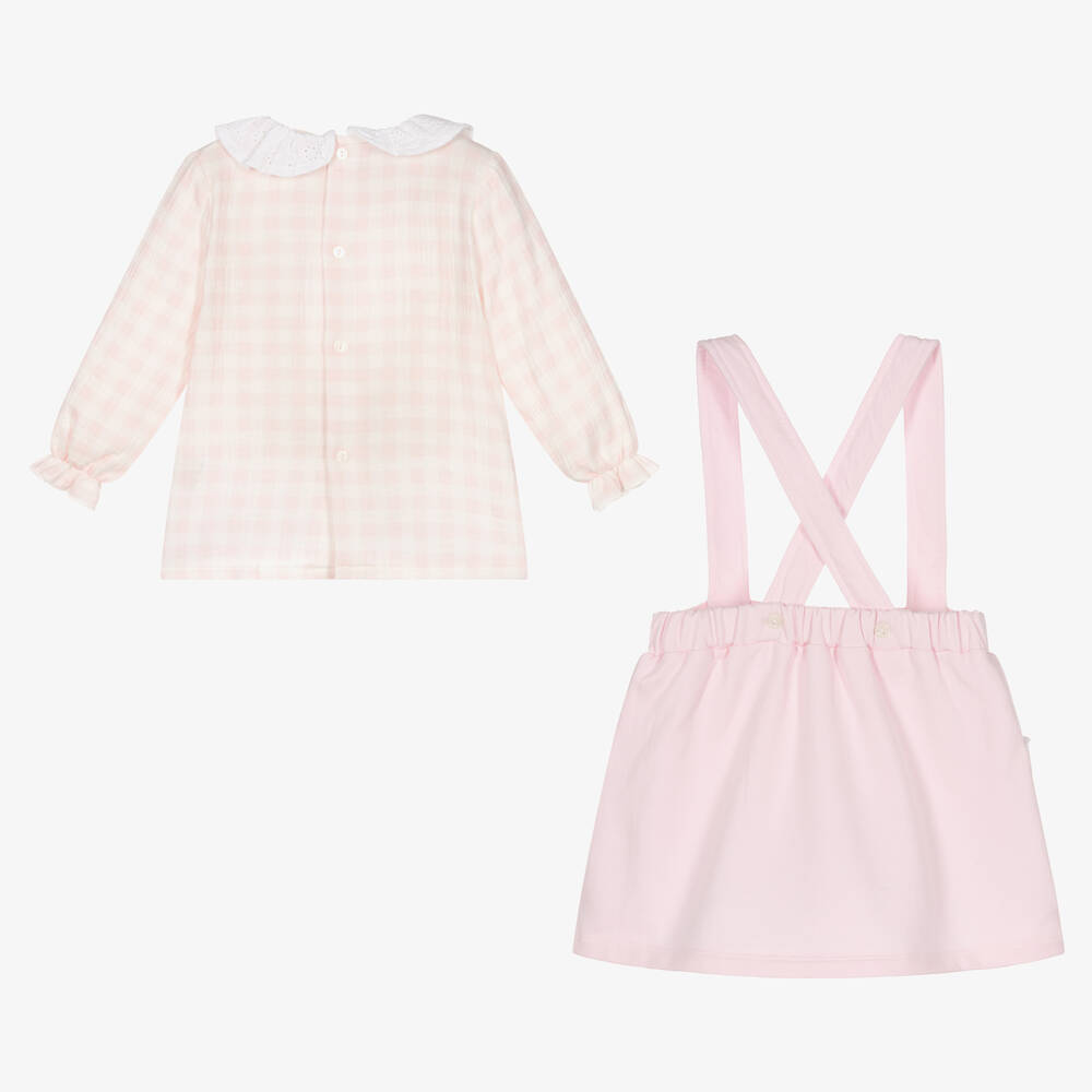 Babidu-Girls Pink & White Cotton Skirt Set | Childrensalon Outlet