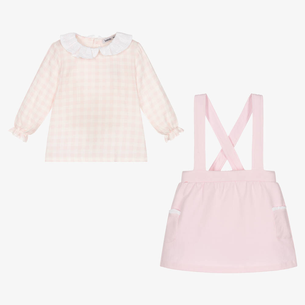 Babidu-Girls Pink & White Cotton Skirt Set | Childrensalon Outlet