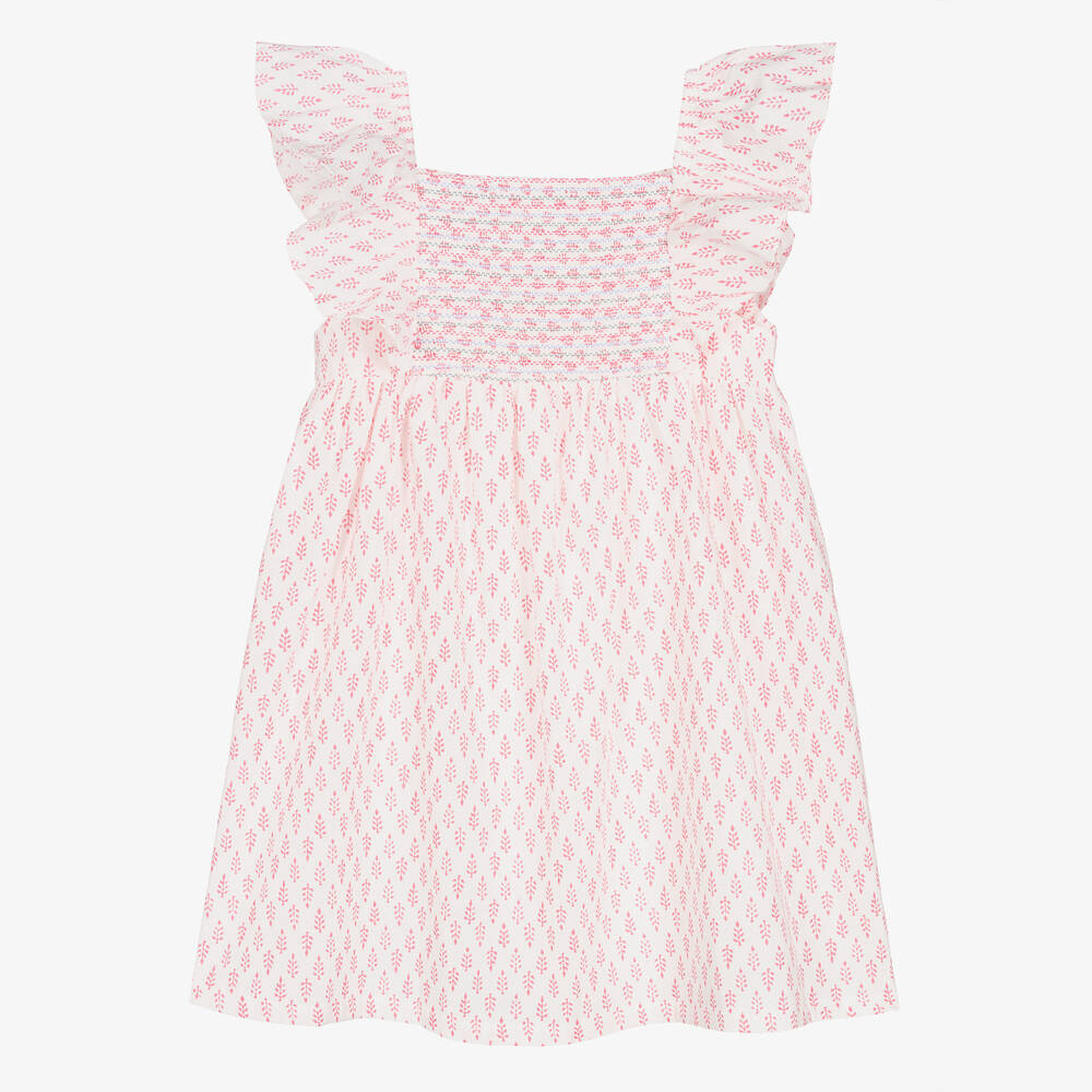 Babidu - Girls Pink & White Smocked Dress | Childrensalon