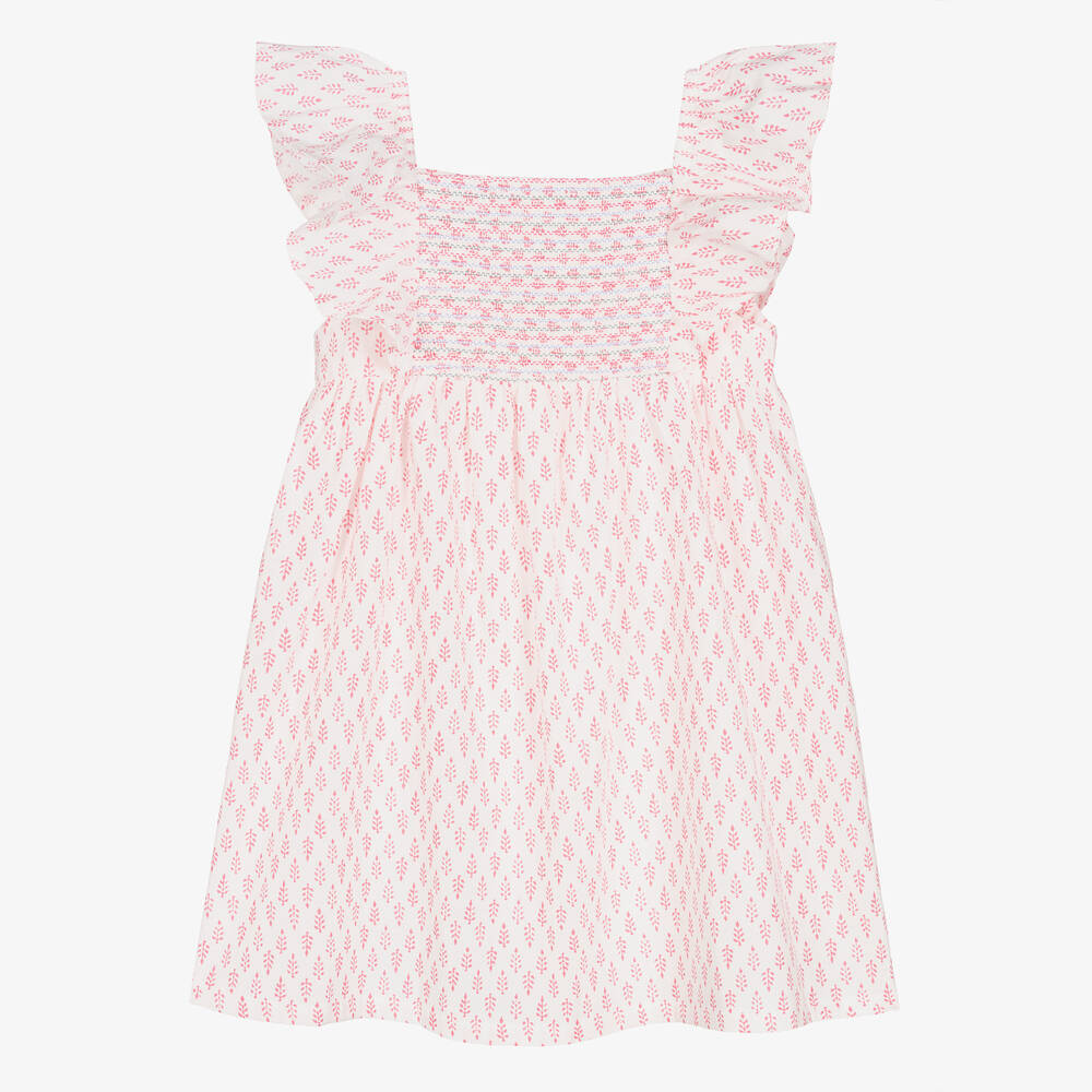 Babidu - Robe smockée rose et blanche fille | Childrensalon