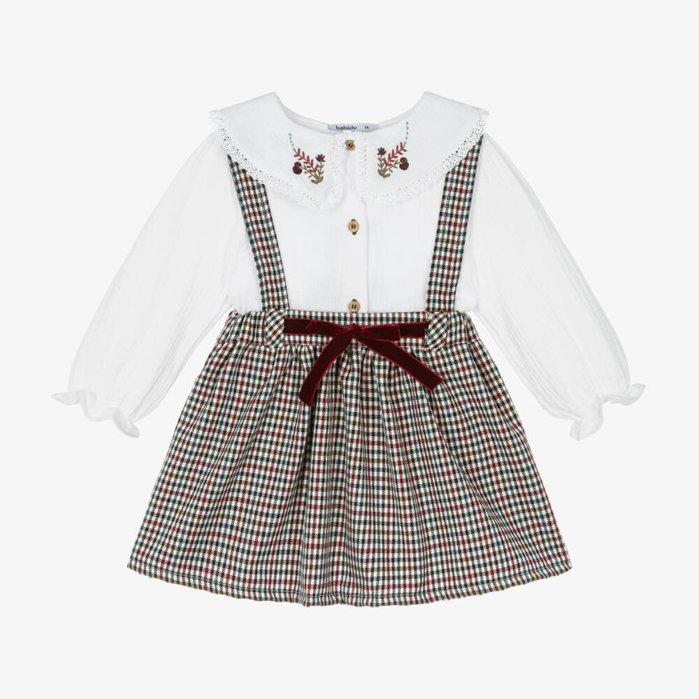 Babidu-Girls Red Check Cotton Skirt Set | Childrensalon Outlet