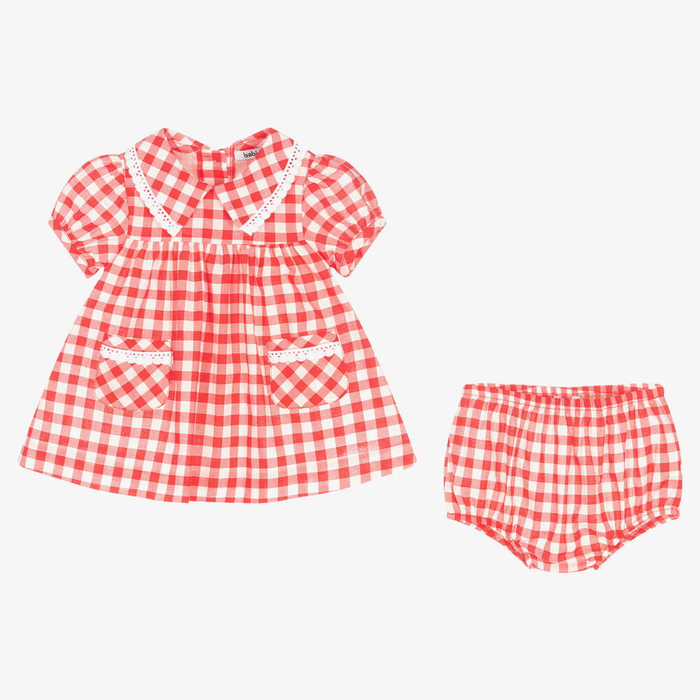 Babidu-Girls Red Cotton Gingham Dress  | Childrensalon Outlet