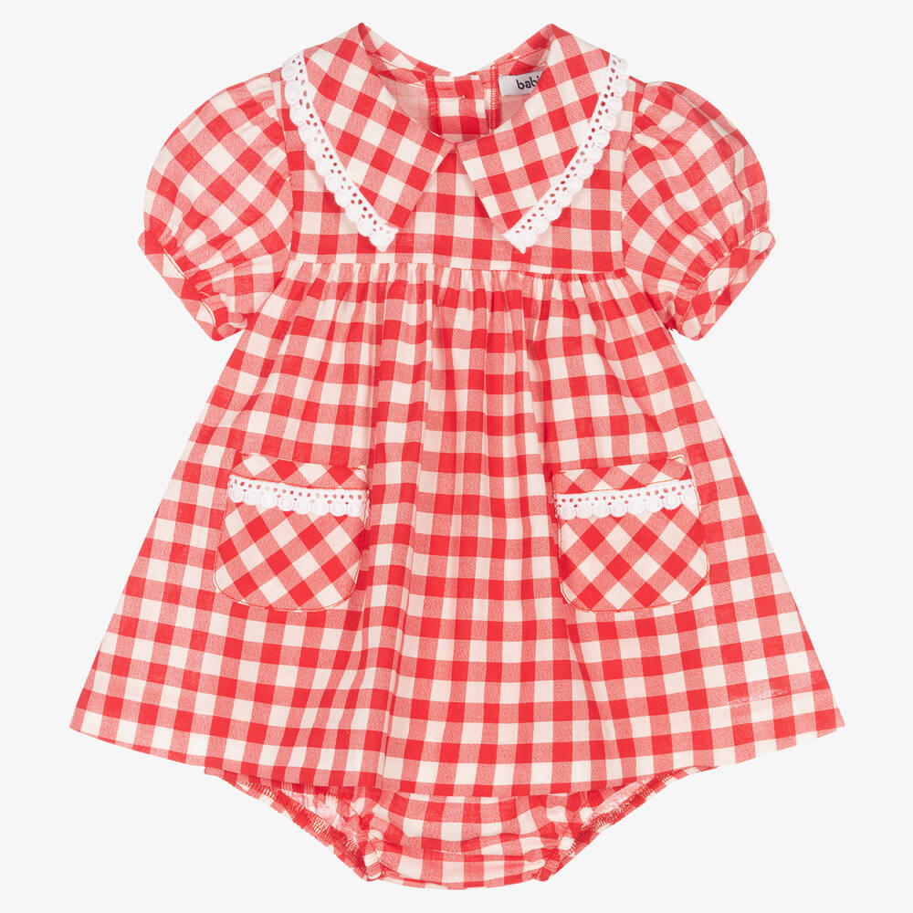 Babidu - Girls Red Cotton Gingham Dress  | Childrensalon