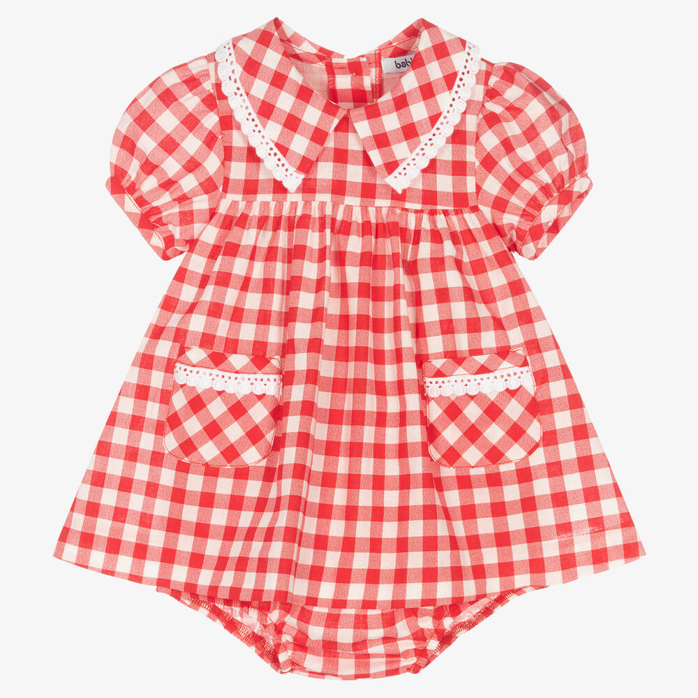 Babidu-فستان أطفال بناتي قطن لون أحمر وأبيض | Childrensalon Outlet