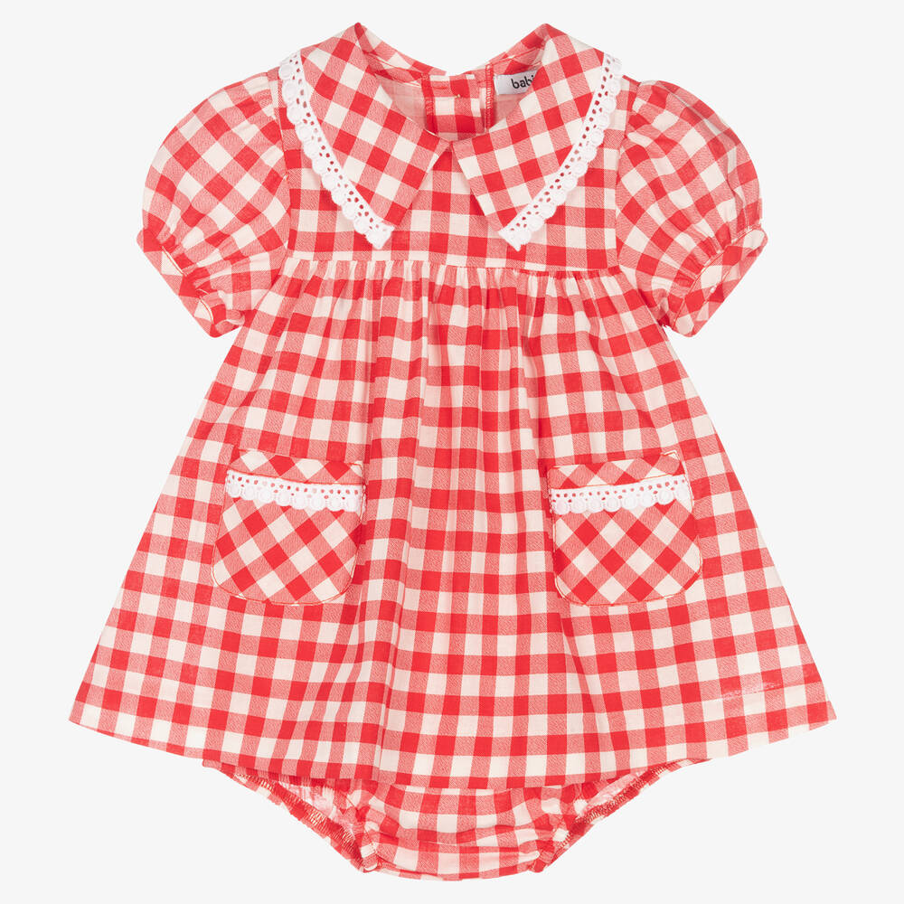 Babidu - Robe rouge vichy en coton fille  | Childrensalon